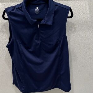 Navy Sleeveless Button-Down Polo with Quarter Zip